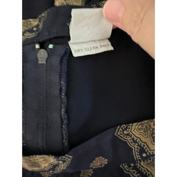 Liz Claiborne Navy Blue Pleated Thick Rayon Mandala Boho Print Midi Skirt XS 0 - Picture 3 of 7